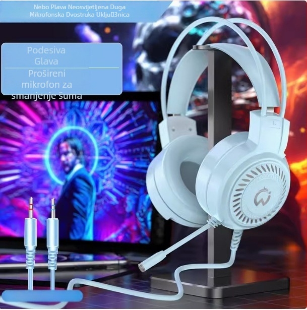 DG-909-XOX Žičane gamerske slušalice s 50 mm zvučnicama, raspon frekvencija 20 Hz–20 kHz, osjetljivost 98 dB, kabel 2 m, mikrofon, USB i 3,5 mm, za PC, redukcija buke