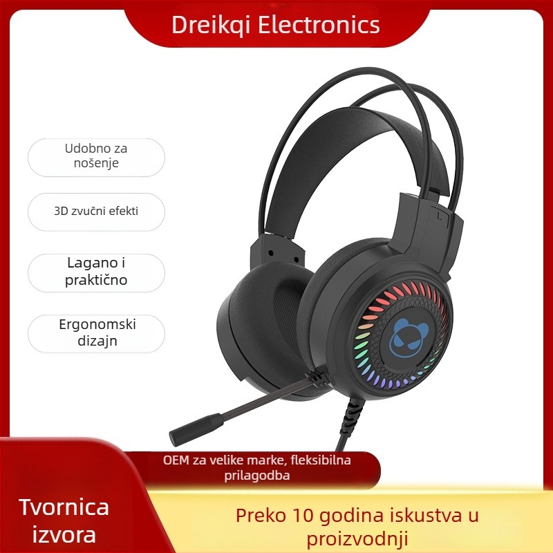 DG-909-XOX Žičane gamerske slušalice s 50 mm zvučnicama, raspon frekvencija 20 Hz–20 kHz, osjetljivost 98 dB, kabel 2 m, mikrofon, USB i 3,5 mm, za PC, redukcija buke