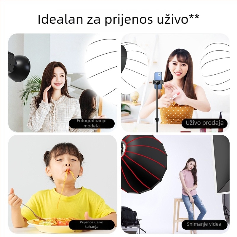 Duboko parabolicni softbox s mrežom za profesionalnu fotografiju – metalni okvir, reflektirajuća tkanina, poliester