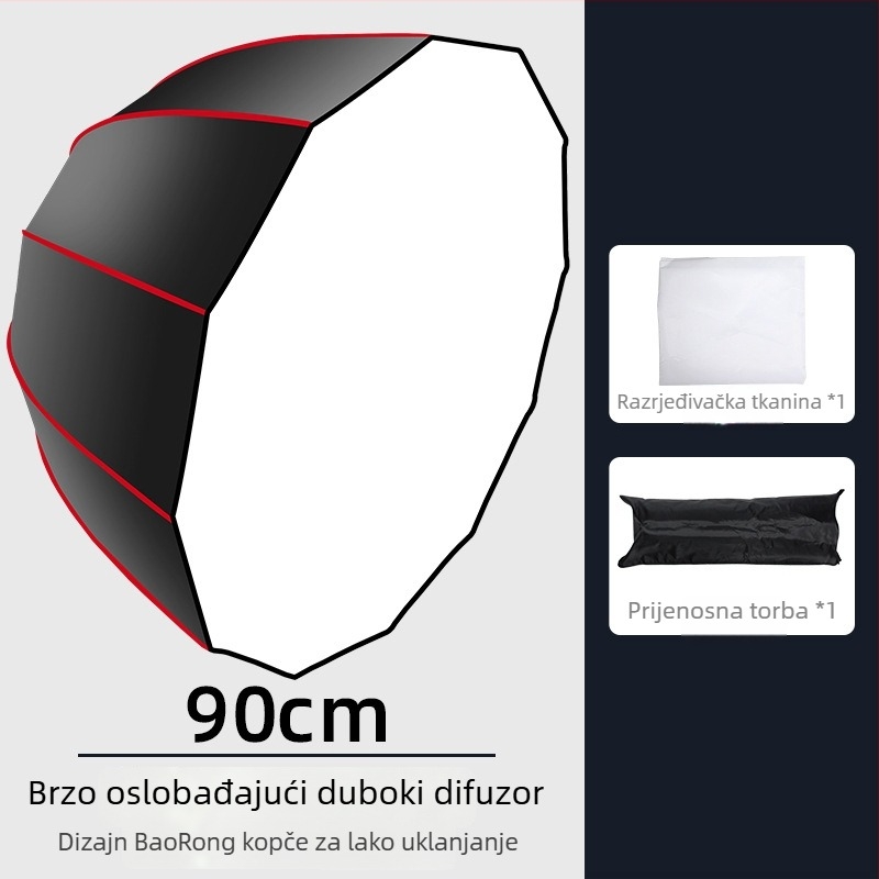 Duboko parabolicni softbox s mrežom za profesionalnu fotografiju – metalni okvir, reflektirajuća tkanina, poliester