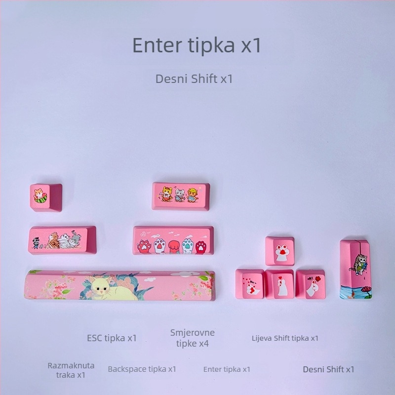 PBT set tipki za mehaničku tipkovnicu, 10 komada, petostruko dye-sublimiranje, prilagođena tema, kompatibilno sa zelenim prekidačem