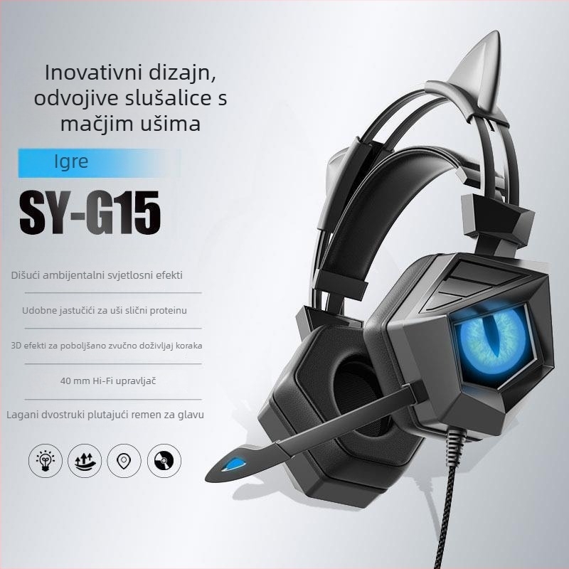 Esports gaming slušalice s 40 mm pogonskim jedinicama, 3,5 mm utor, žične, ugrađen mikrofon, raspon frekvencija 20–20000 Hz