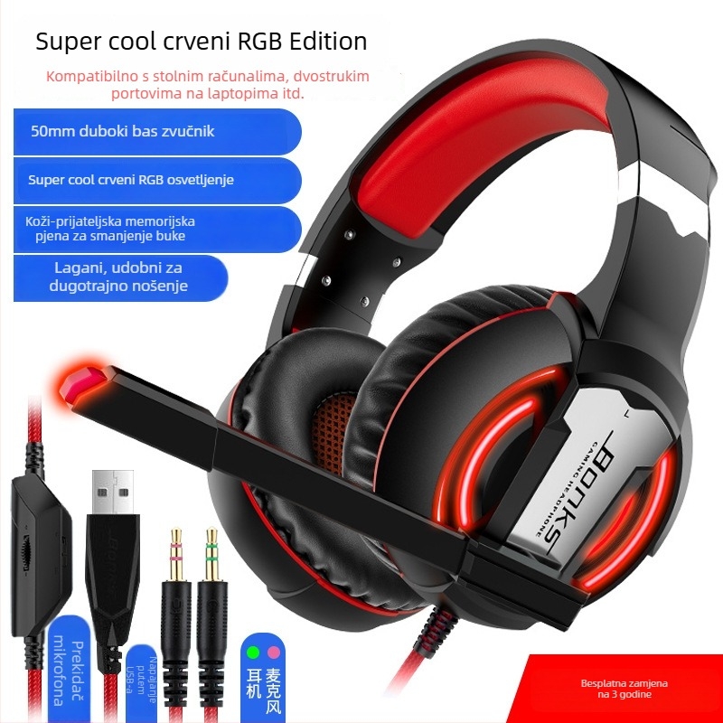 Vezane gaming slušalice s mikrofonom, 3,5 mm utor, frekvencijski raspon 20-20000 Hz, impedance 16 Ω, osjetljivost 116 dB/mW, distorzija 2%