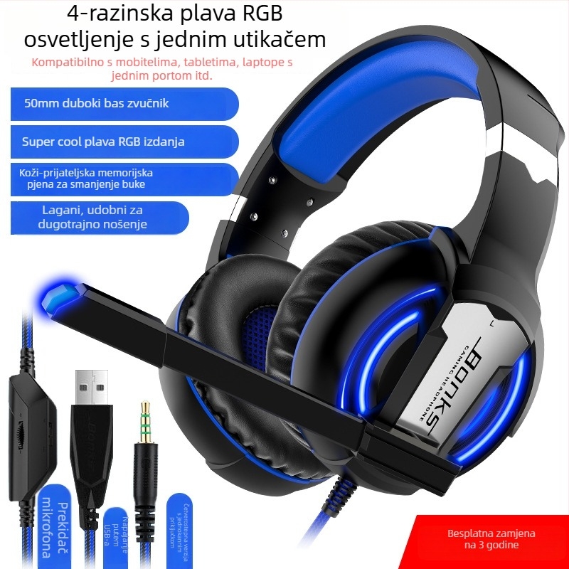 Vezane gaming slušalice s mikrofonom, 3,5 mm utor, frekvencijski raspon 20-20000 Hz, impedance 16 Ω, osjetljivost 116 dB/mW, distorzija 2%