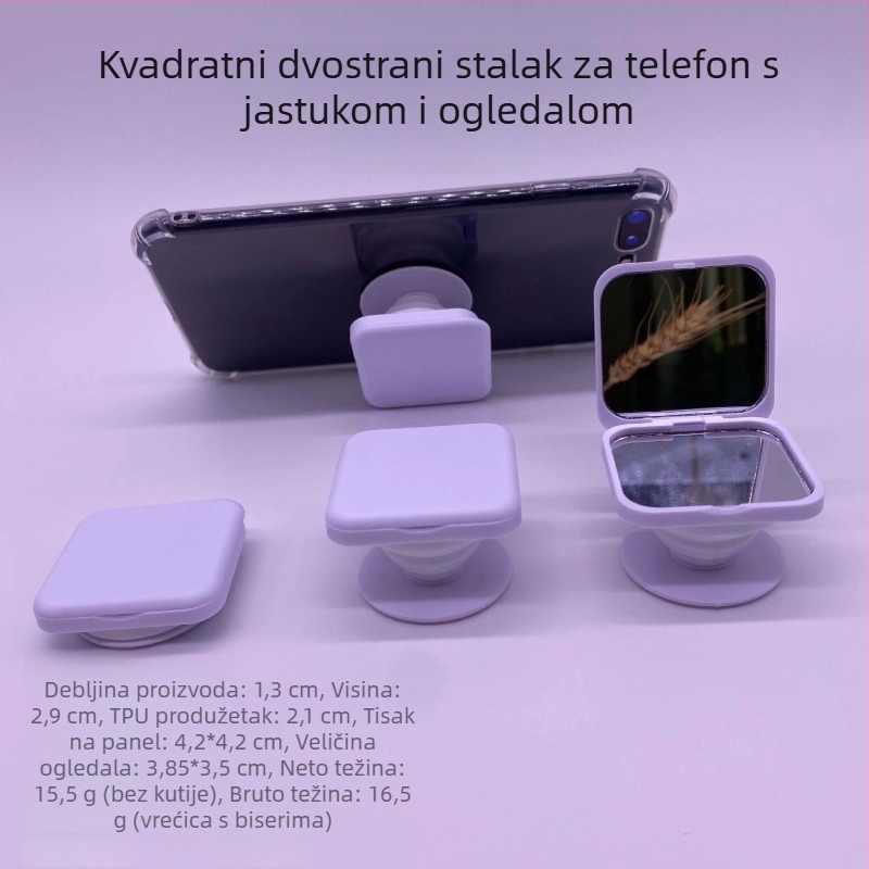 Stolni držač za ogledalo za šminku, kvadratno staklo ogledalo s preklopnim poklopcem, dvostrano ogledalo, ABS teleskopski sklopivi nosač