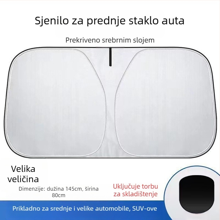 Auto sjenilo za prednje staklo s aluminijskom folijom, teleskopska instalacija, univerzalna kompatibilnost, tisak logotipa, prilagodba