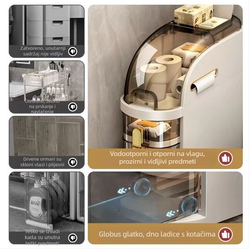 Ormar za kupaonicu za pohranu, model 7222, od polipropilena, uski prostor za pohranu