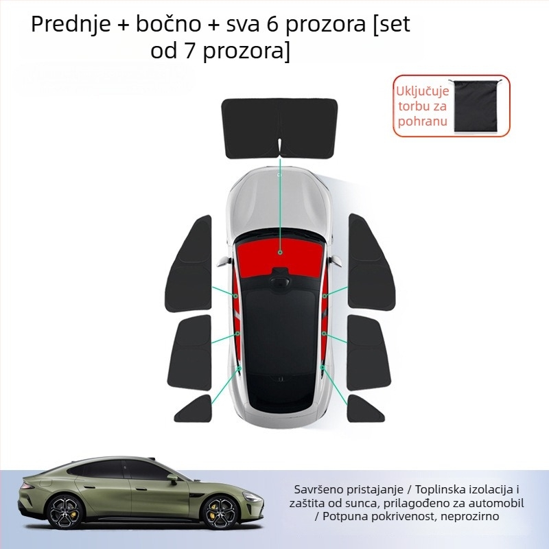 Zavjesa za sunce za Xiaomi SU7 automobil – prednje i bočne prozore, silikon, ugradnja snap-in