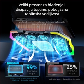 Hlađenje za prijenosno računalo s 6-jezgrenim ventilatorom i polovodičnim čipom za hlađenje, konfiguracija 6 ventilatora, kabel 1,5 m, materijal PC, model LZ-D13