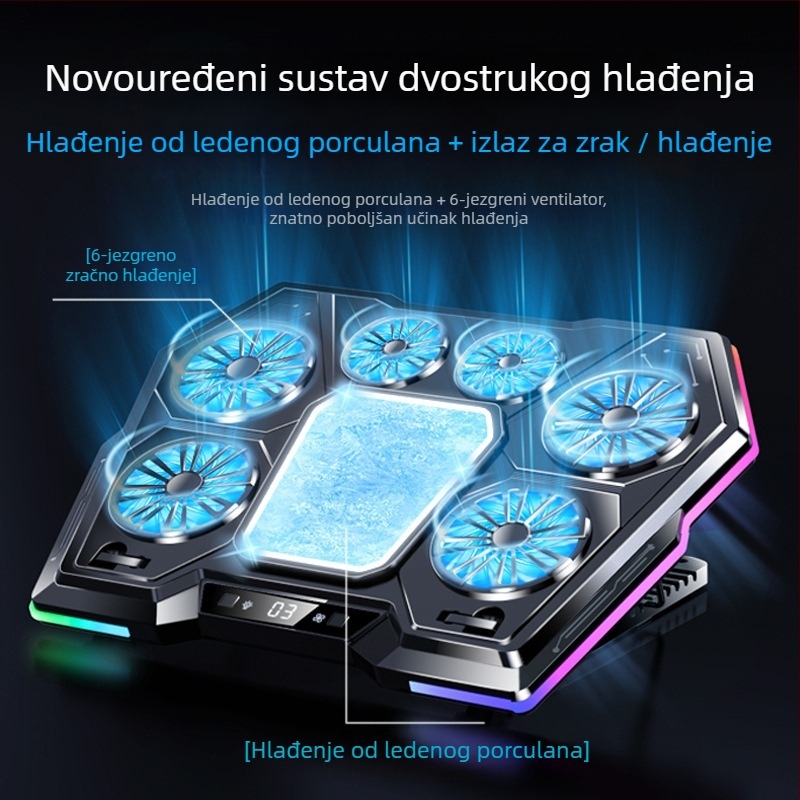 Hlađenje za prijenosno računalo s 6-jezgrenim ventilatorom i polovodičnim čipom za hlađenje, konfiguracija 6 ventilatora, kabel 1,5 m, materijal PC, model LZ-D13