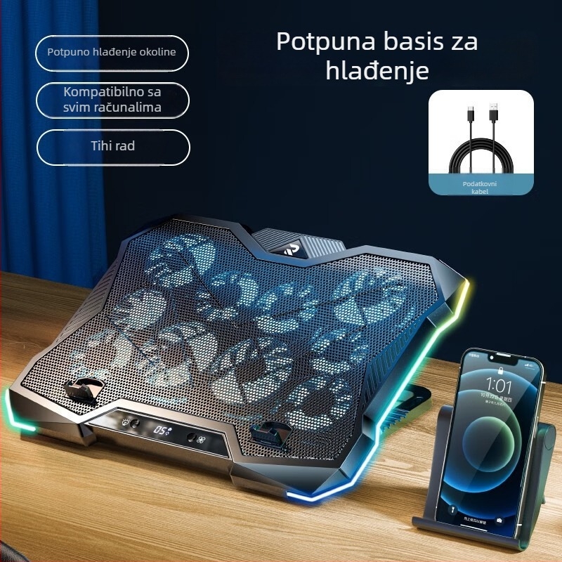 Hlađenje za prijenosno računalo s 6-jezgrenim ventilatorom i polovodičnim čipom za hlađenje, konfiguracija 6 ventilatora, kabel 1,5 m, materijal PC, model LZ-D13