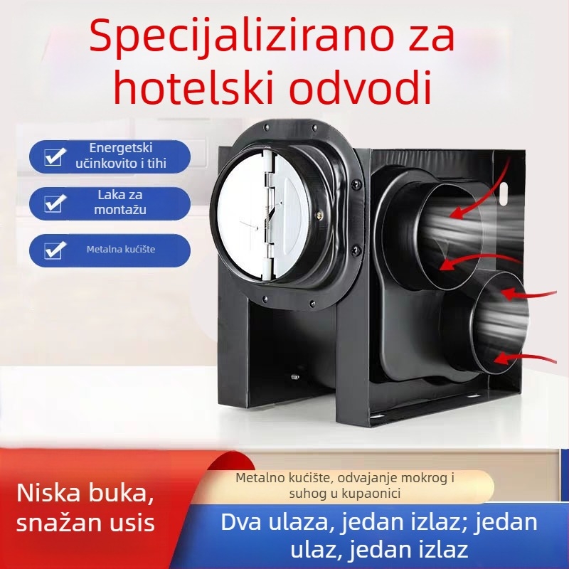 Podijeljeni kanalni ventilator, jedan na dva izlaza, za kupaonicu i kuhinju, HF18B, 220V, 40W, Energetska učinkovitost II, Mehaničko upravljanje