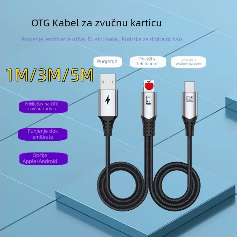 OTG zvučna kartica za livestream s DAC-om, USB 2.0, 1:2 razdvajanje