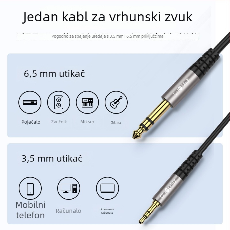 Akihabara AV kabel QAD19BK: 3,5 mm do 6,5 mm audio priključak, zlatno obloženo jezgro od čistog bakra, ISO 9001