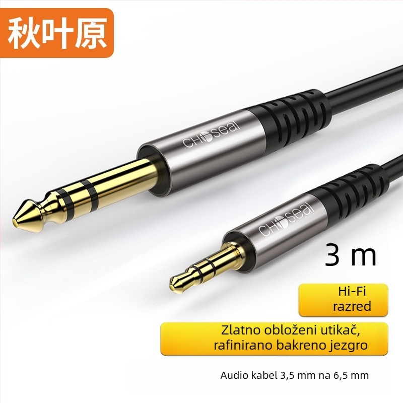 Akihabara AV kabel QAD19BK: 3,5 mm do 6,5 mm audio priključak, zlatno obloženo jezgro od čistog bakra, ISO 9001