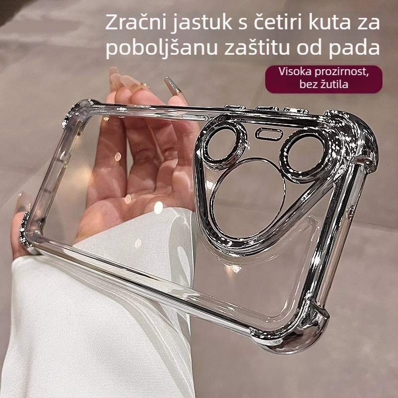 Prozirni zaštitni kućište s četiri kutna zračna jastuka za Huawei Pura70 Pro i Honor Magic6, potpuno prekriveno, elektroplatirana površina