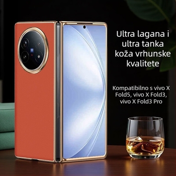 Zaštitna futrola za Vivo X Fold 5 od prave kože s elektroplatiranim završnim slojem, prilagodljiva, otporna na habanje, padove i otiske prstiju