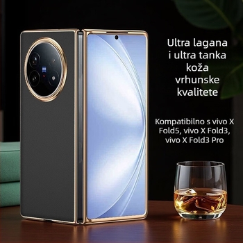 Zaštitna futrola za Vivo X Fold 5 od prave kože s elektroplatiranim završnim slojem, prilagodljiva, otporna na habanje, padove i otiske prstiju