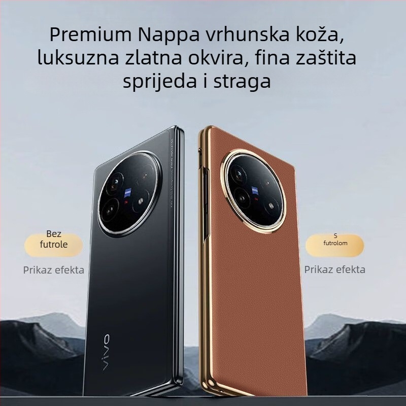 Zaštitna futrola za Vivo X Fold 5 od prave kože s elektroplatiranim završnim slojem, prilagodljiva, otporna na habanje, padove i otiske prstiju