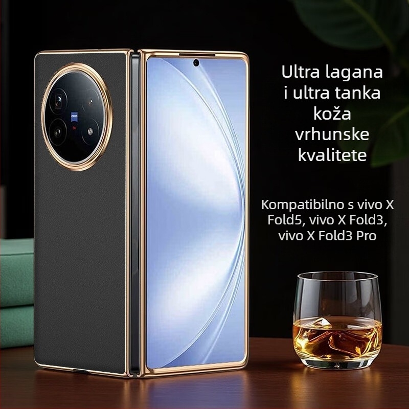 Zaštitna futrola za Vivo X Fold 5 od prave kože s elektroplatiranim završnim slojem, prilagodljiva, otporna na habanje, padove i otiske prstiju