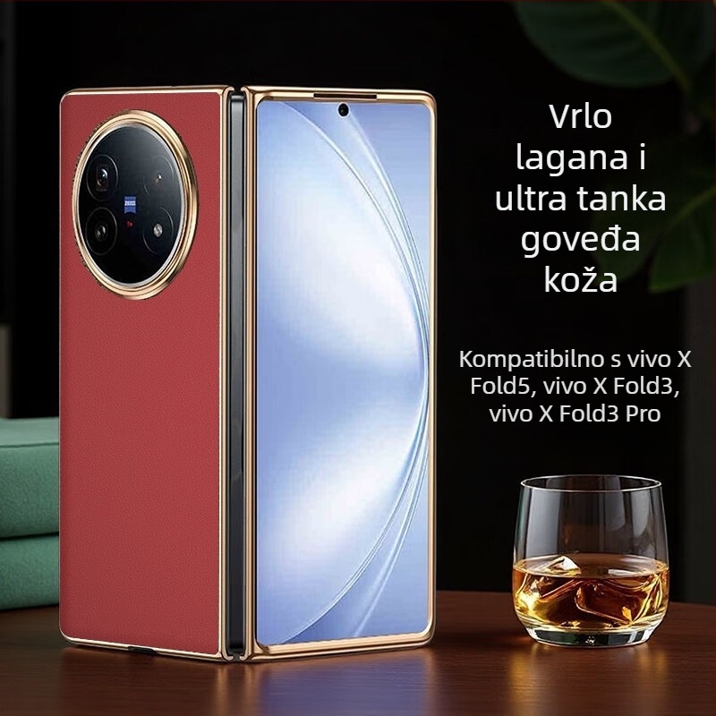 Zaštitna futrola za Vivo X Fold 5 od prave kože s elektroplatiranim završnim slojem, prilagodljiva, otporna na habanje, padove i otiske prstiju