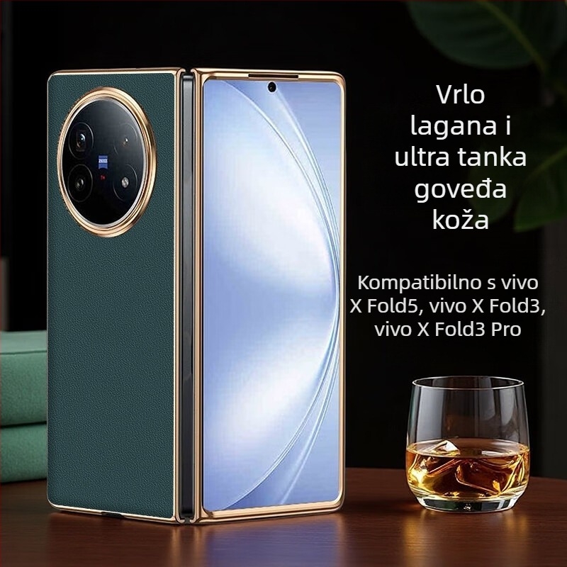 Zaštitna futrola za Vivo X Fold 5 od prave kože s elektroplatiranim završnim slojem, prilagodljiva, otporna na habanje, padove i otiske prstiju