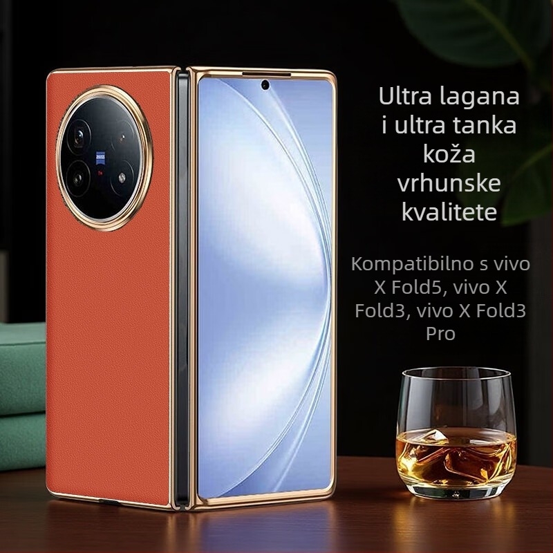 Zaštitna futrola za Vivo X Fold 5 od prave kože s elektroplatiranim završnim slojem, prilagodljiva, otporna na habanje, padove i otiske prstiju