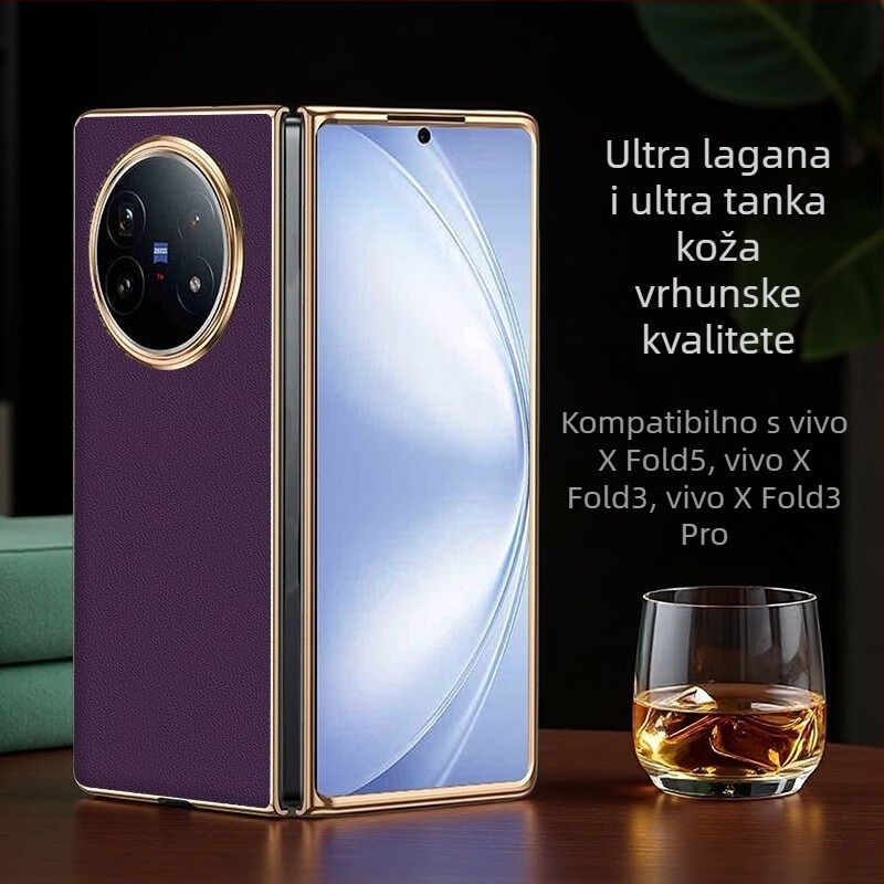 Zaštitna futrola za Vivo X Fold 5 od prave kože s elektroplatiranim završnim slojem, prilagodljiva, otporna na habanje, padove i otiske prstiju