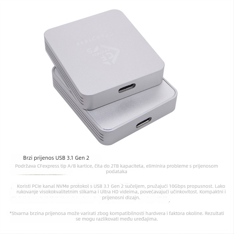 CFexpress čitač kartica za Type A/B, USB 3.1 Type-C, CNC aluminijsko kućište, vanjsko, 60 g