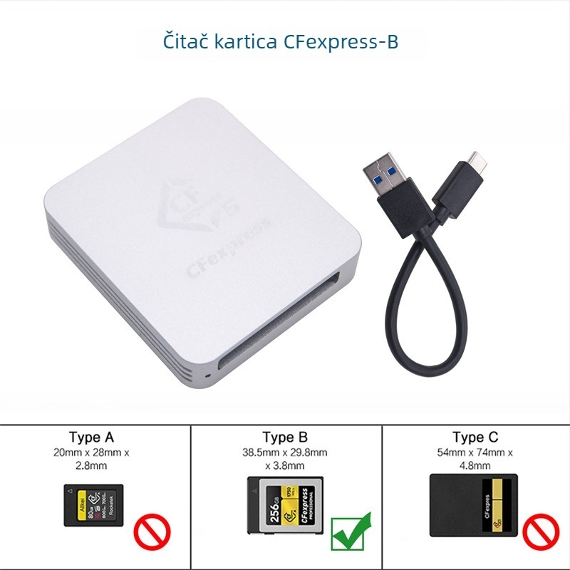 CFexpress čitač kartica za Type A/B, USB 3.1 Type-C, CNC aluminijsko kućište, vanjsko, 60 g