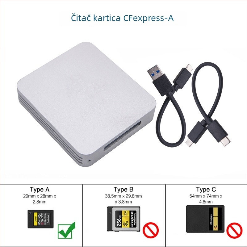 CFexpress čitač kartica za Type A/B, USB 3.1 Type-C, CNC aluminijsko kućište, vanjsko, 60 g