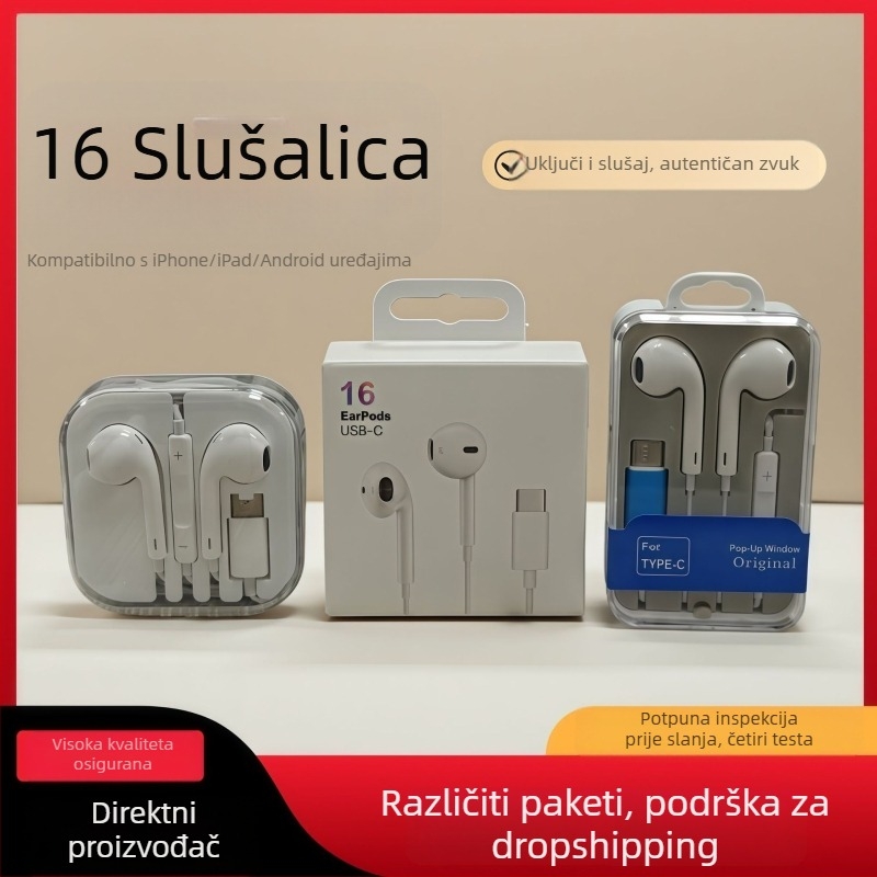 Žične In-ear slušalice s Type-C sučeljem, plug-and-play, dinamički upravljač, kabel 1,2 m, kompatibilne s iOS i Android