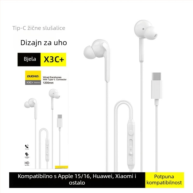 X3C žične in-ear slušalice Type-C, 15 mm driver, ugrađeni mikrofon, kabel 1,2 m, kontrole na kabelu