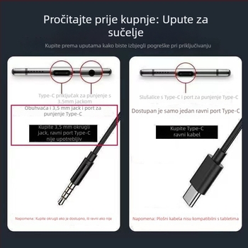 Žične Type-C slušalice s kutnim konektorom, in-ear, kompatibilne s Oppo/Huawei