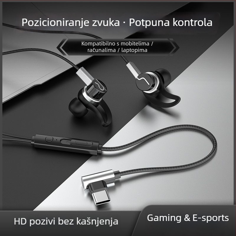 Žične Type-C slušalice s kutnim konektorom, in-ear, kompatibilne s Oppo/Huawei