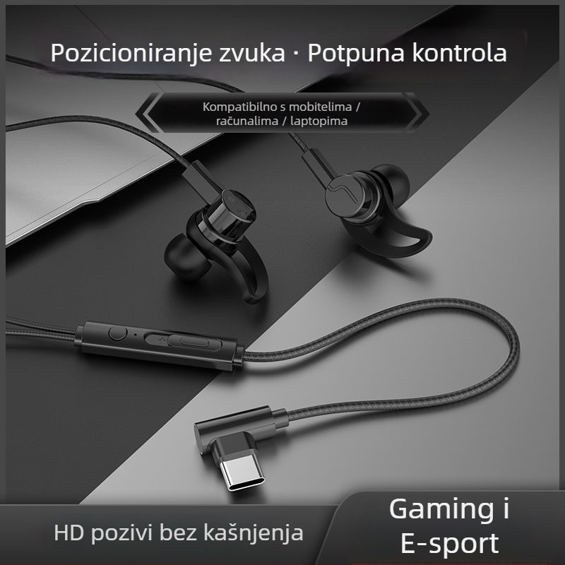 Žične Type-C slušalice s kutnim konektorom, in-ear, kompatibilne s Oppo/Huawei