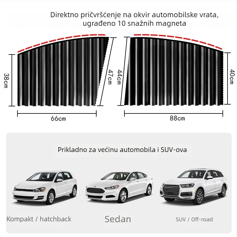 Automobilsko sjenilo za prozor s magnetskim pričvršćivanjem, izvučno platno, jednobojni dizajn, mogućnost tiska logotipa i licencirane privatne marke