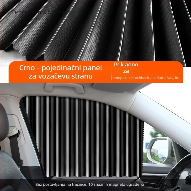 Automobilsko sjenilo za prozor s magnetskim pričvršćivanjem, izvučno platno, jednobojni dizajn, mogućnost tiska logotipa i licencirane privatne marke