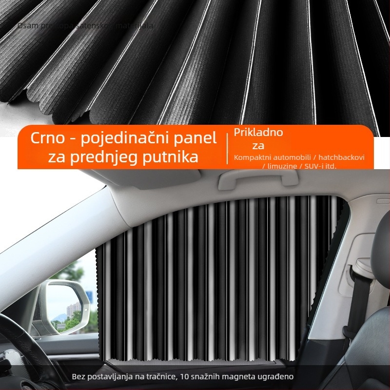 Automobilsko sjenilo za prozor s magnetskim pričvršćivanjem, izvučno platno, jednobojni dizajn, mogućnost tiska logotipa i licencirane privatne marke