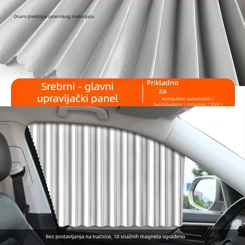Automobilsko sjenilo za prozor s magnetskim pričvršćivanjem, izvučno platno, jednobojni dizajn, mogućnost tiska logotipa i licencirane privatne marke