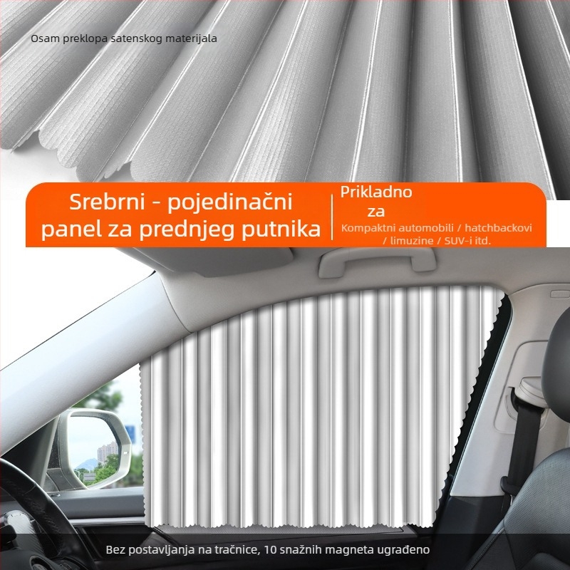 Automobilsko sjenilo za prozor s magnetskim pričvršćivanjem, izvučno platno, jednobojni dizajn, mogućnost tiska logotipa i licencirane privatne marke