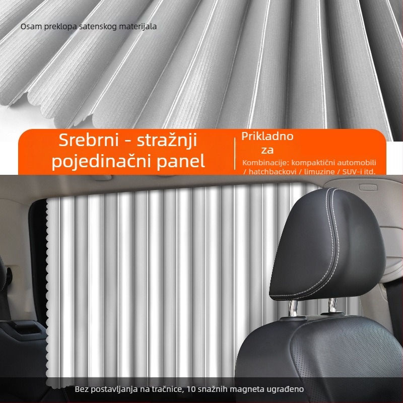 Automobilsko sjenilo za prozor s magnetskim pričvršćivanjem, izvučno platno, jednobojni dizajn, mogućnost tiska logotipa i licencirane privatne marke