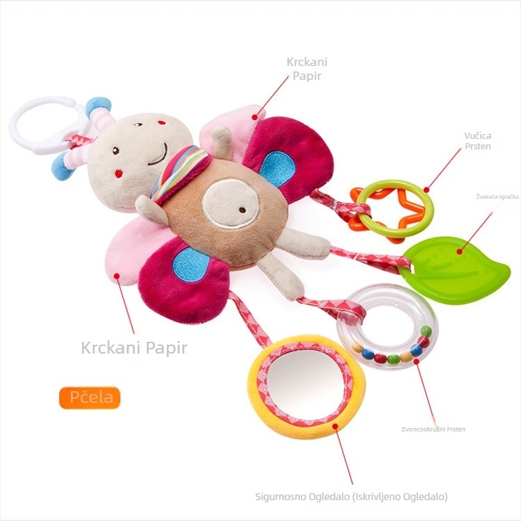 Plišana visića igračka za krevetić s zvončićem, za dojenčad 0-3 godina, interaktivna razvojna igračka