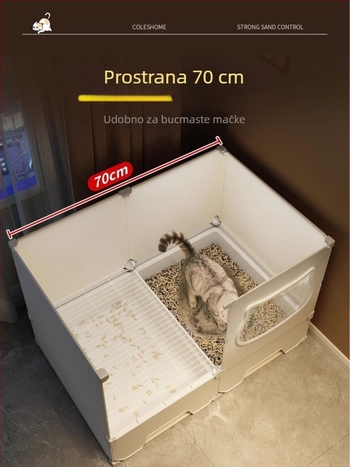 Ormarić za kutiju za mačji pijesak, koridorni tip protiv rasipanja pijeska, poluotvoren dizajn, PVC materijal