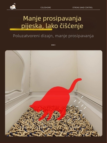 Ormarić za kutiju za mačji pijesak, koridorni tip protiv rasipanja pijeska, poluotvoren dizajn, PVC materijal