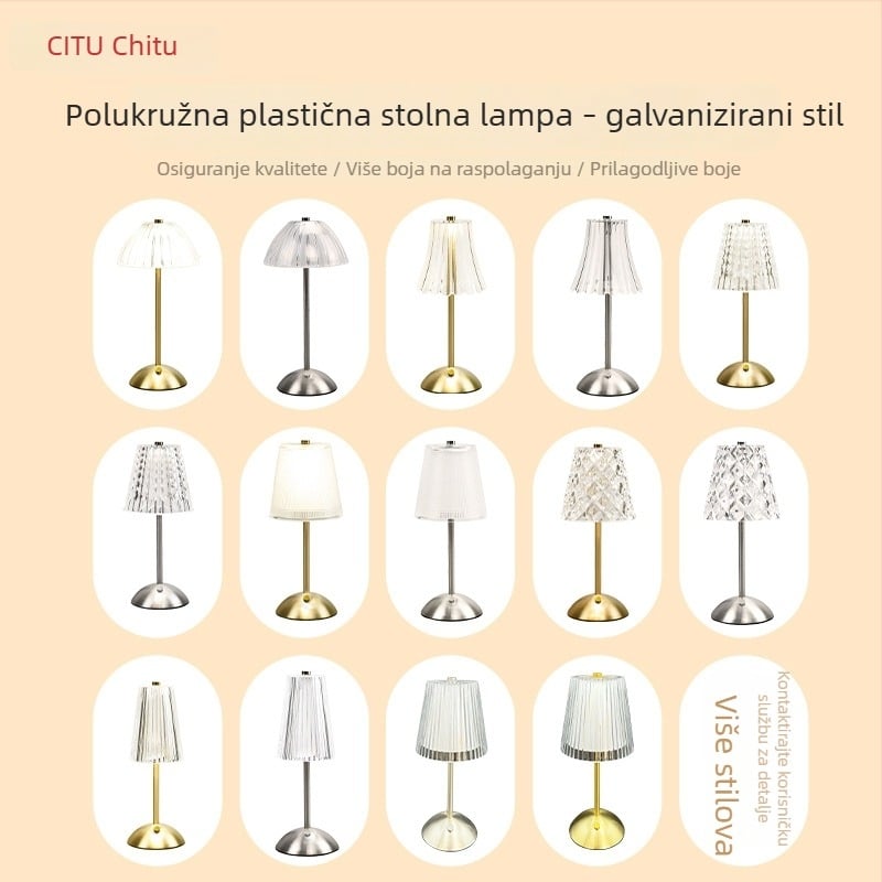 Moderna minimalistička stolna lampa s izvorom svjetla, ambijentalno osvjetljenje u spavaćoj sobi uz noćni ormarić, romantičan dijamantni motiv i dodatna oprema kućišta lampe