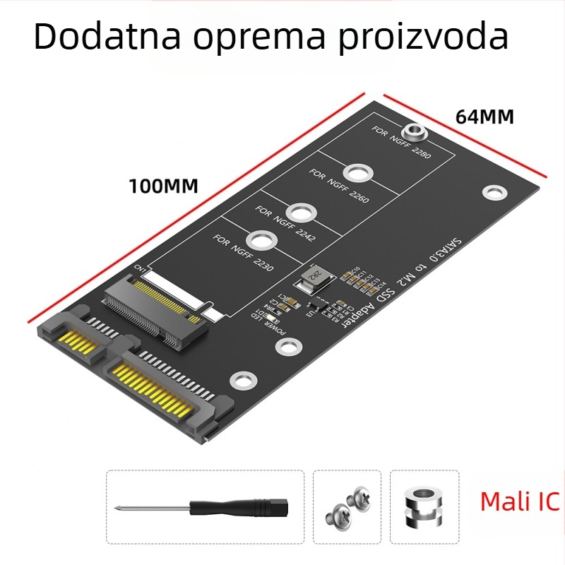 LCCT 23HD18-RTK MSATA NGFF na SATA3 vanjska kutija za disk, adaptor M.2 SATA protokol, materijal aluminijska legura + ABS, sučelje SATA 3.0, 6 Gbps