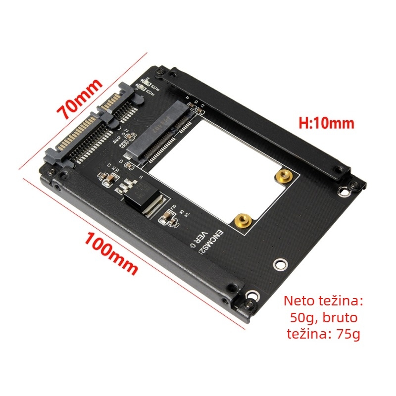 LCCT 23HD18-RTK MSATA NGFF na SATA3 vanjska kutija za disk, adaptor M.2 SATA protokol, materijal aluminijska legura + ABS, sučelje SATA 3.0, 6 Gbps