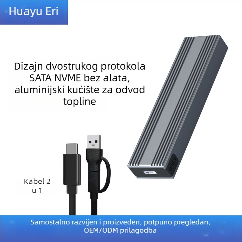 Vanjska kućica za M.2 NVMe/NGFF SSD s dvostrukim protokolom USB-C 3, HY217, kućište od magnezijsko-aluminijske legure, podržava do 4TB, brzina prijenosa 10 Gb/s