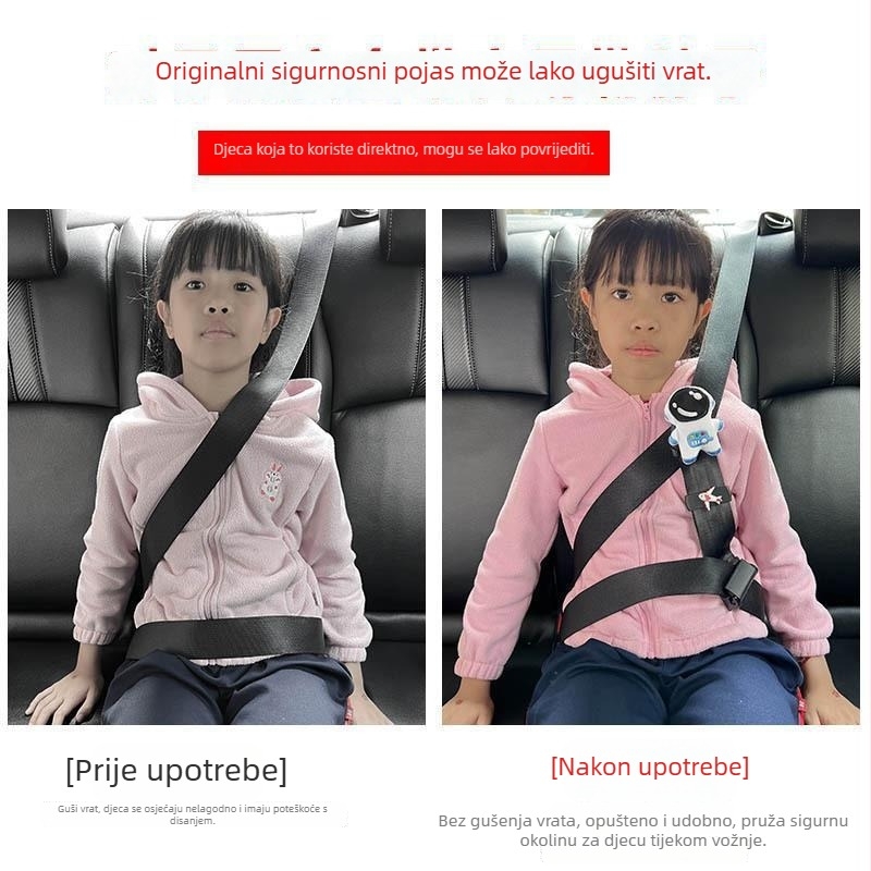 Držač sigurnosnog pojasa za automobil – karikaturni limiter protiv gušenja – zaštitnik ramena pojasa za dječje sjedalo, poliester 80 g, mogućnost prilagodbe